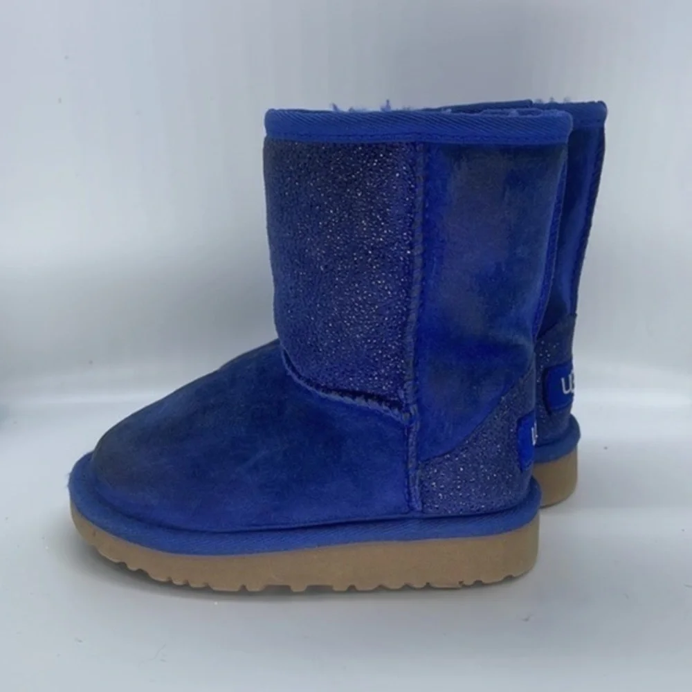 Uggs Milky Way Dark Denim Blue Sparkle Suede Fur Boots girls 7
